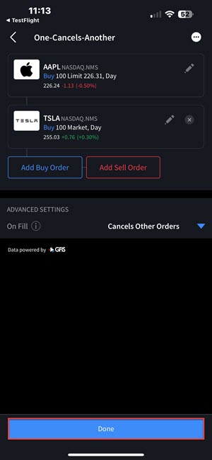 The one cancels another order screen on the iPhone